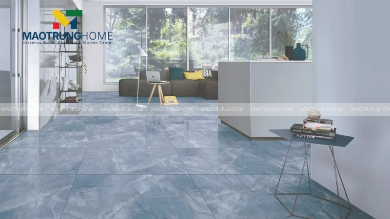 Gạch lát nền màu xanh dương vân đá marble (Mẫu 1)