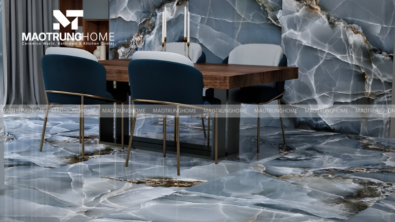 Gạch lát nền màu xanh dương vân đá marble (Mẫu 2)