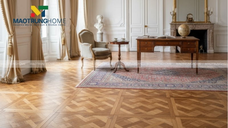 Gạch vân gỗ lát nền phòng khách tạo sự bề thế (Mẫu 5)