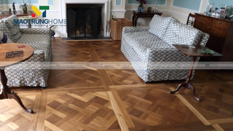 Gạch vân gỗ lát nền phòng khách tạo sự bề thế (Mẫu 7)