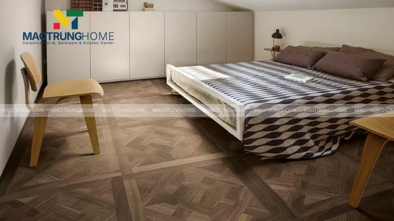 Gạch vân gỗ lát nền phòng ngủ mang lại cảm giác ấm cúng (Mẫu 2)