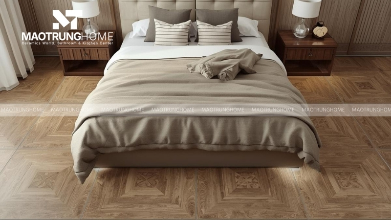 Gạch vân gỗ lát nền phòng ngủ mang lại cảm giác ấm cúng (Mẫu 4)