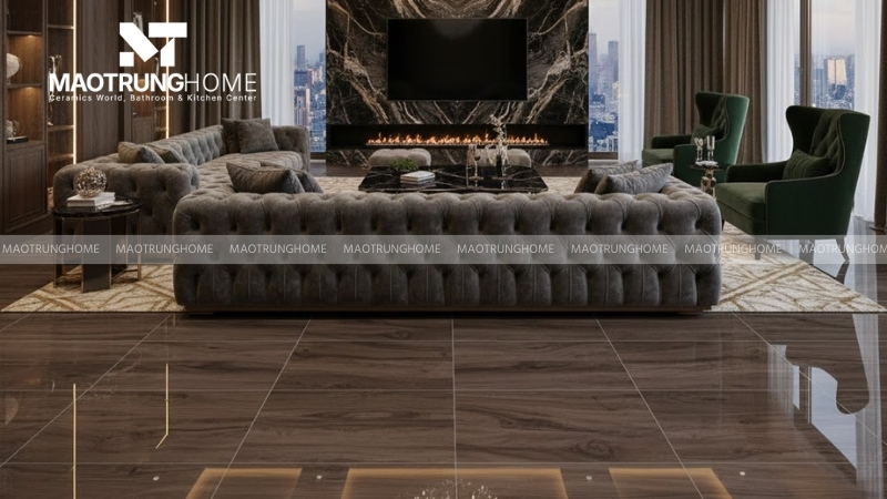 Gạch vân gỗ tông màu trầm cho không gian sang trọng