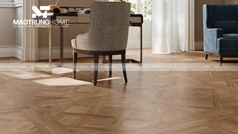 Gạch vân gỗ lát nền phòng khách tạo sự bề thế (Mẫu 1)