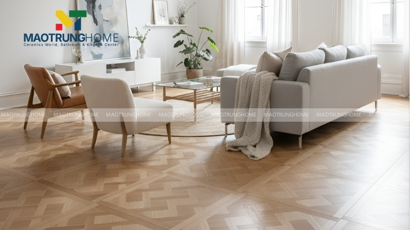 Gạch vân gỗ lát nền phòng khách tạo sự bề thế (Mẫu 2)