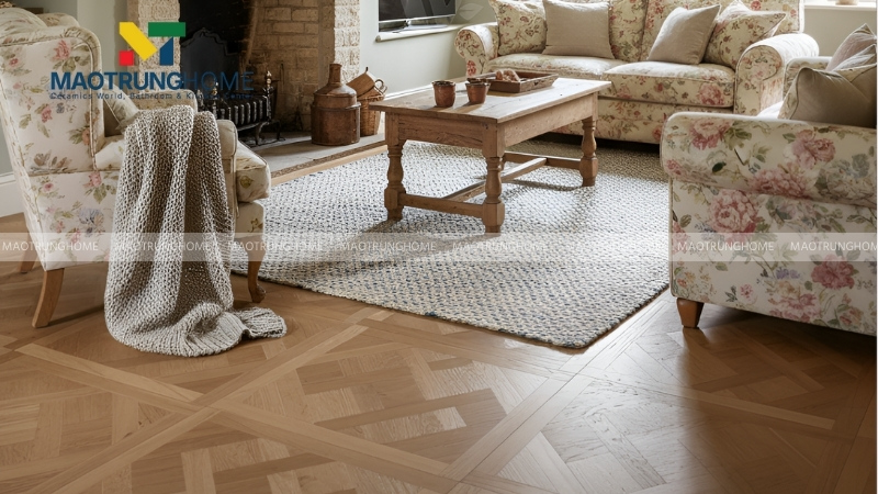 Gạch vân gỗ lát nền phòng khách tạo sự bề thế (Mẫu 3)