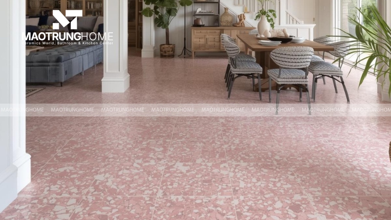 Gạch terrazzo hồng họa tiết đá (Mẫu 2)