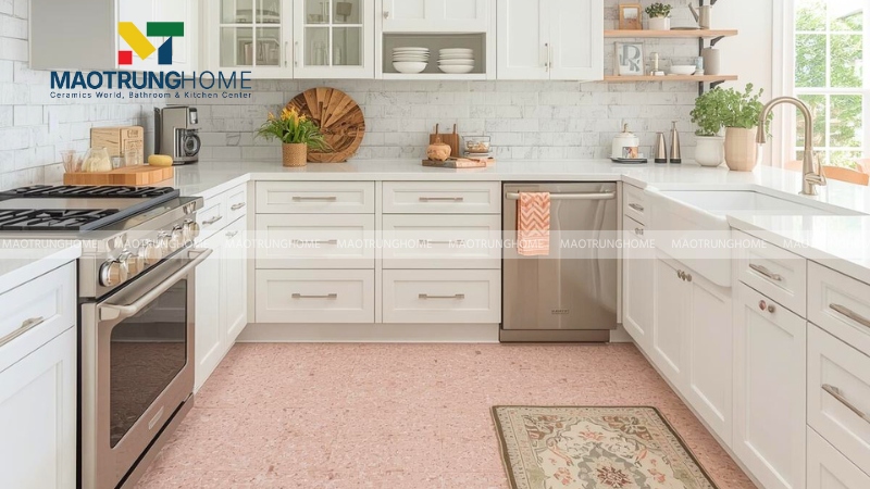 Gạch terrazzo hồng họa tiết đá (Mẫu 3)