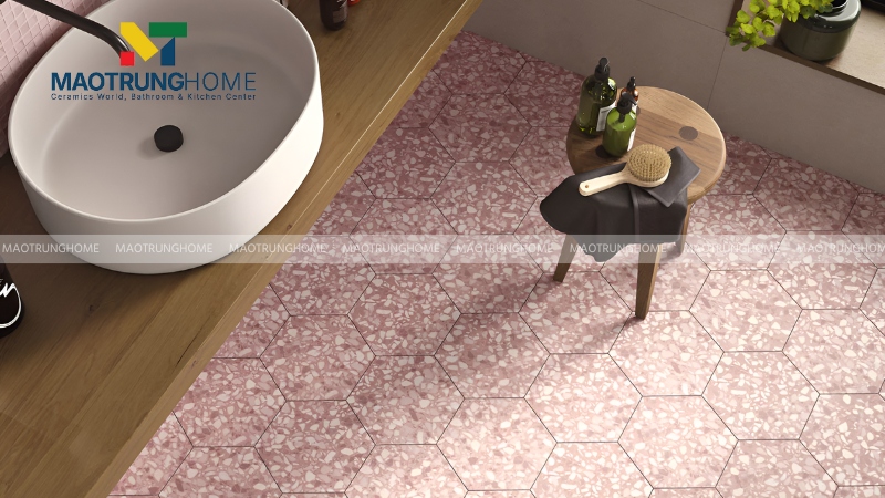 Gạch terrazzo hồng họa tiết đá (Mẫu 5)