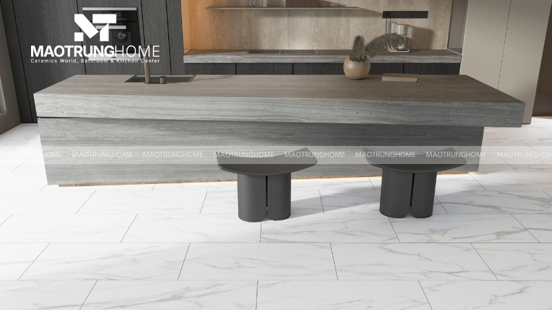 Gạch vân đá tông màu trắng và kem (Mẫu 6)