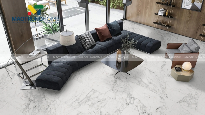 Gạch vân đá tông màu trắng và kem (Mẫu 2)