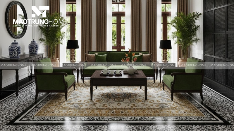 Gạch bông viền đen phong cách Indochine (Mẫu 2)