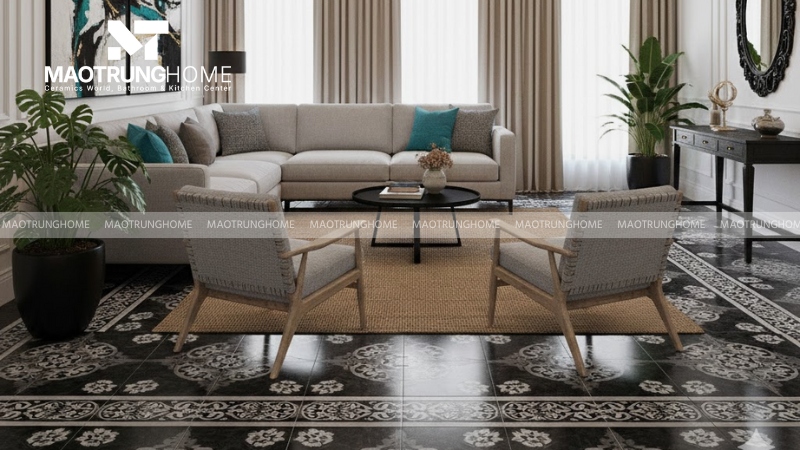 Gạch bông viền đen phong cách Indochine (Mẫu 3)