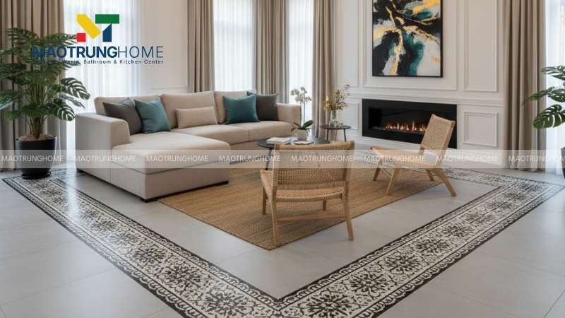 Gạch bông viền đen phong cách Indochine (Mẫu 4)