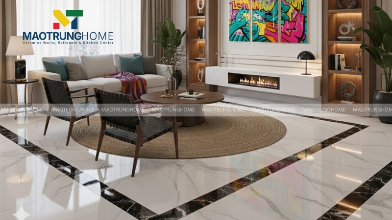 Gạch vân đá marble viền đen (Mẫu 5)