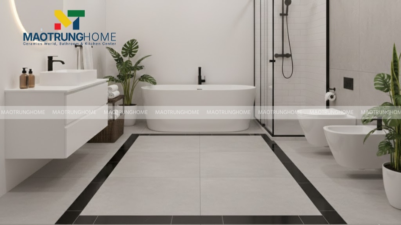 Cách kết hợp gạch lát nền viền đen với thiết bị vệ sinh và nhà bếp