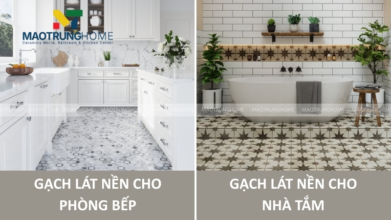 Chọn màu gạch lát nền cho phòng bếp và nhà tắm: Ưu tiên tính sạch sẽ và an toàn