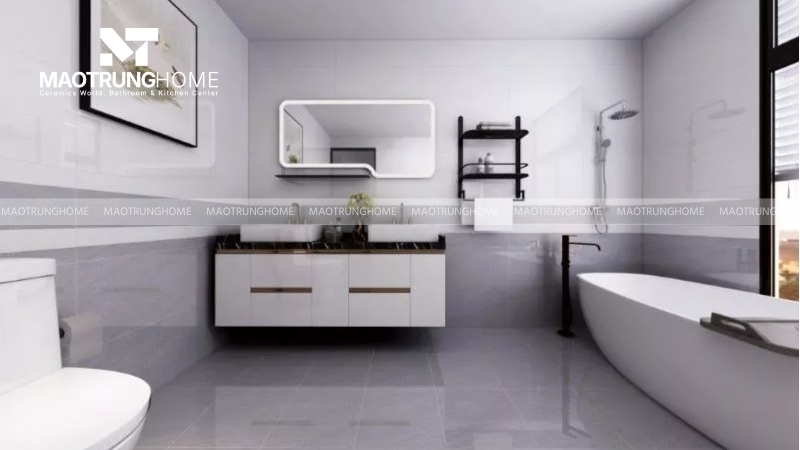 Với tường nhà tắm nhỏ, nên chọn gạch màu bóng