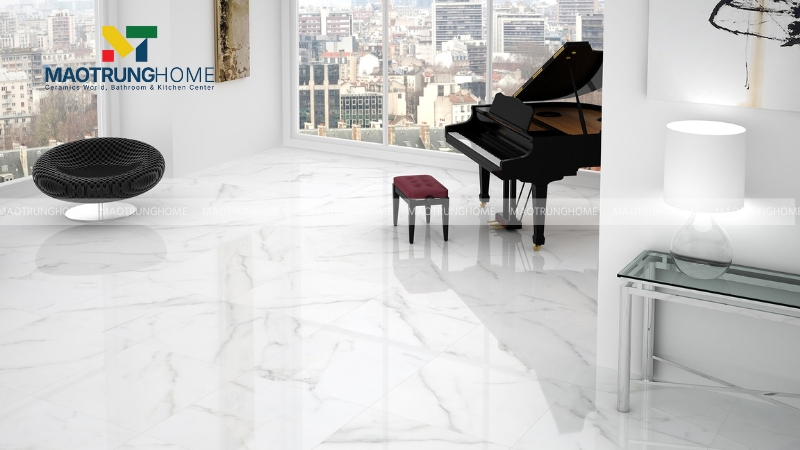 Gạch lát nền màu trắng vân mây là dòng vật liệu xây dựng lấy cảm hứng từ đá Marble