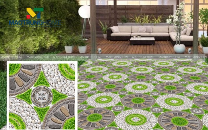 Họa tiết sỏi đá và cỏ xanh sinh động cho ban công thêm sức sống
