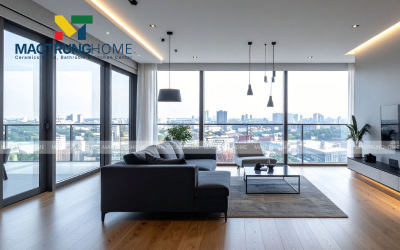 Sự đồng bộ màu sắc hoàn hảo giữa gạch óc chó và gỗ lim