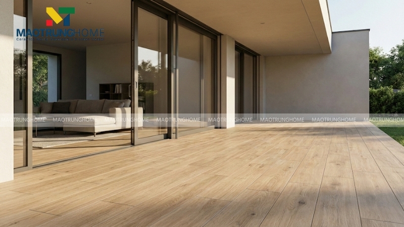 Gạch vân gỗ lát hiên nhà hiện đại ấm áp tự nhiên