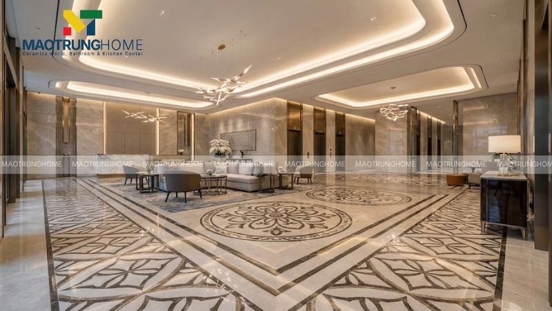Gạch thảm CNC được dùng tại đại sảnh hoặc khu vực thảm sofa