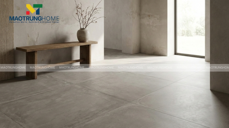Gạch Cement look khổ lớn bề mặt men mờ hiện đại
