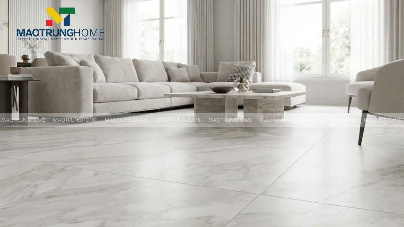 Gạch Marble khổ lớn tông trắng xám cho không gian cao cấp