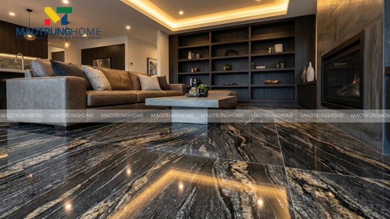 Gạch khổ lớn vân đá Granite bóng kính lát sàn hiện đại