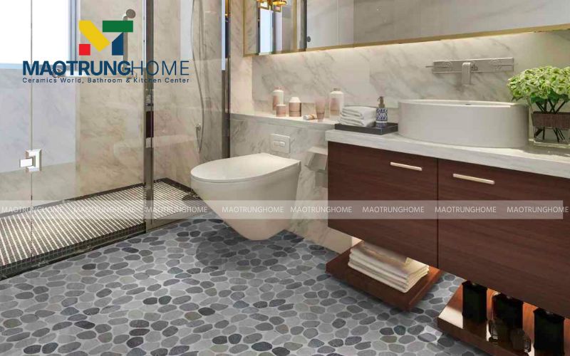 Biến phòng tắm thành spa cao cấp với gạch lát sàn giả sỏi