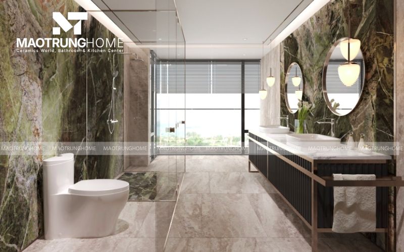 Gạch vân đá xám nhạt hạn chế lộ vết cặn canxi từ nước đọng