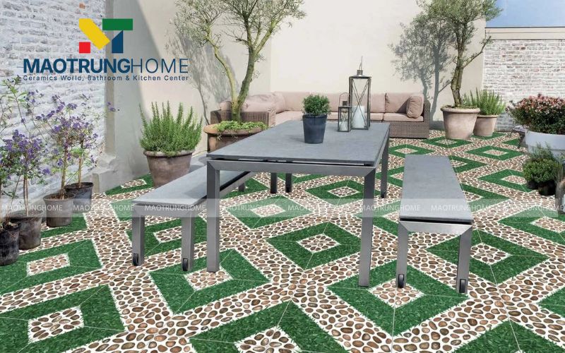 Gạch lát sân vườn 40x40 họa tiết sỏi đa sắc mang lại nét tự nhiên