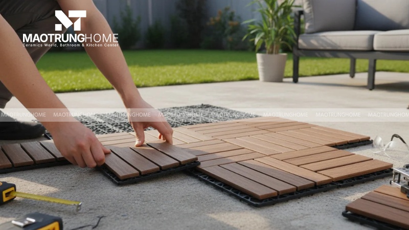 Cách lát gạch thẻ cho khu vực sân vườn