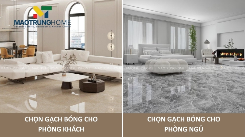 Gạch bề mặt bóng cho phòng khách và phòng ngủ