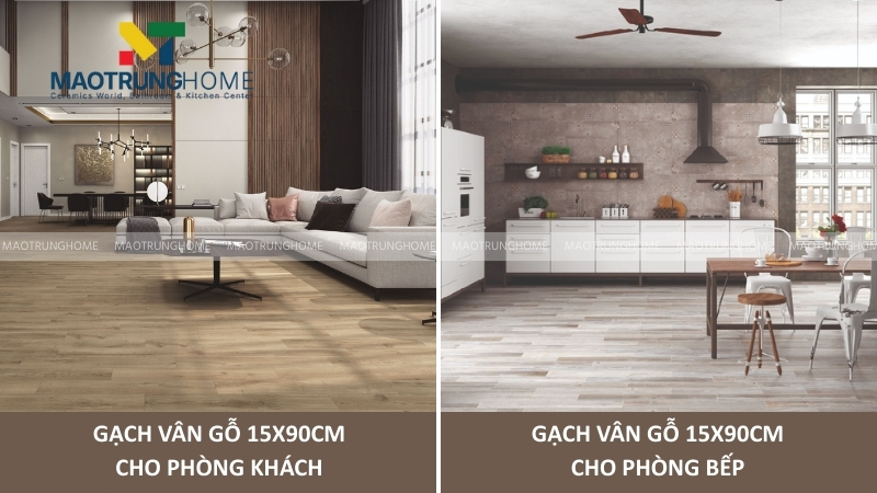 Cách chọn gạch lát nền vân gỗ 15x90 cho phòng khách và bếp