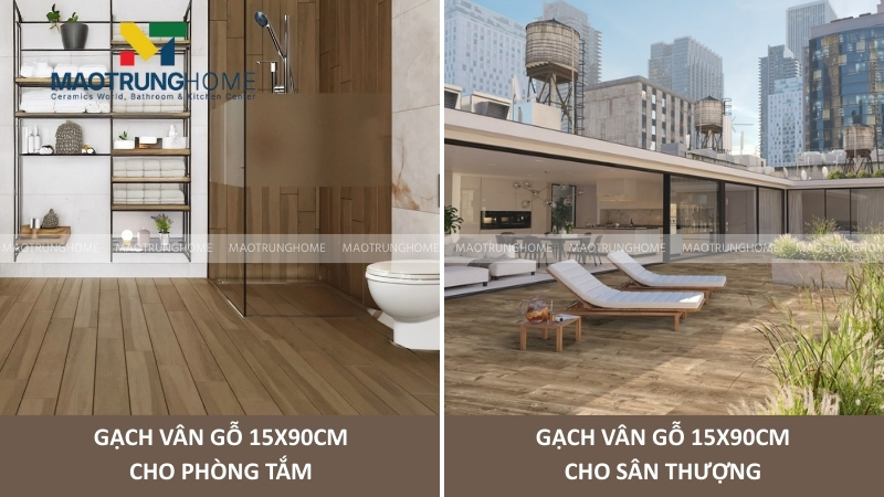 Cách lát gạch vân gỗ 15x90cm cho phòng tắm và sân thượng