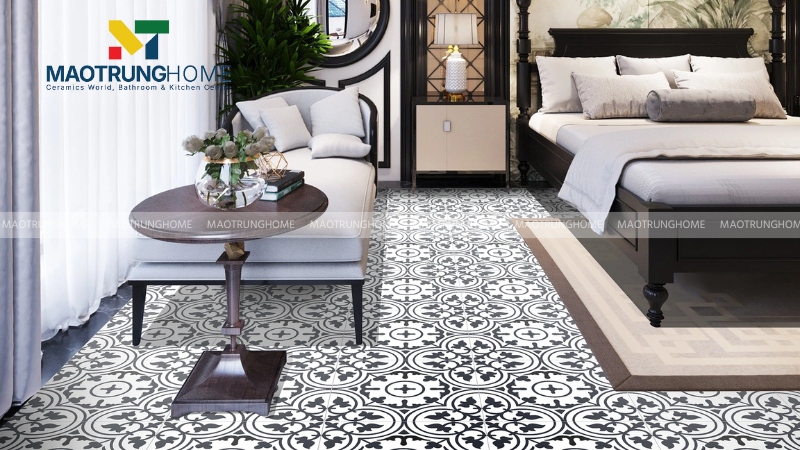 Gạch bông đen trắng phong cách Indochine (Mẫu 3)