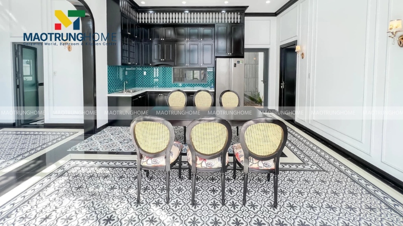 Gạch bông đen trắng phong cách Indochine (Mẫu 4)