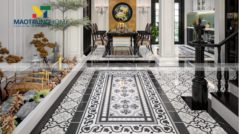 Gạch bông đen trắng phong cách Indochine (Mẫu 5)