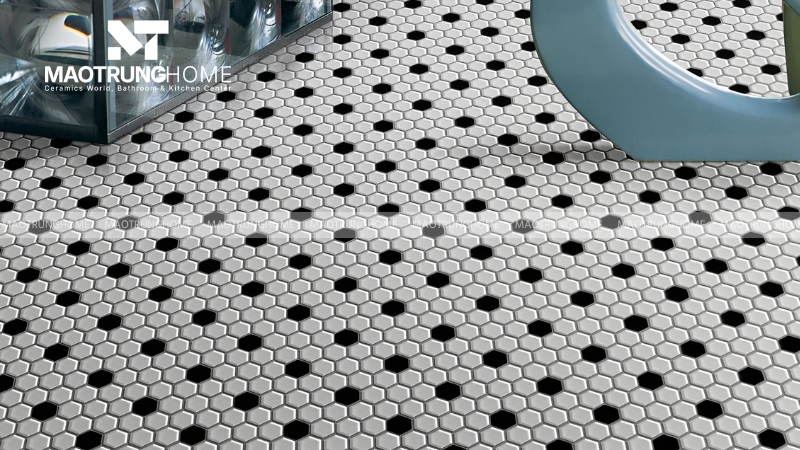 Gạch lục giác và gạch Mosaic đen trắng (Mẫu 2)