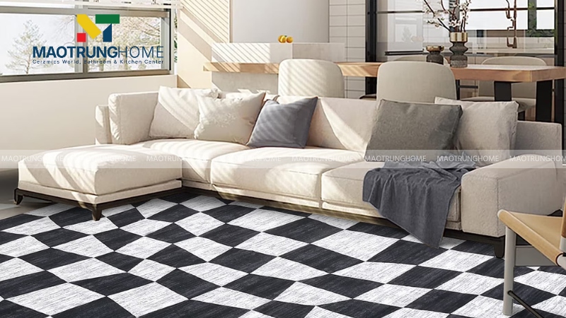 Gạch họa tiết caro đen trắng kinh điển (Mẫu 3)