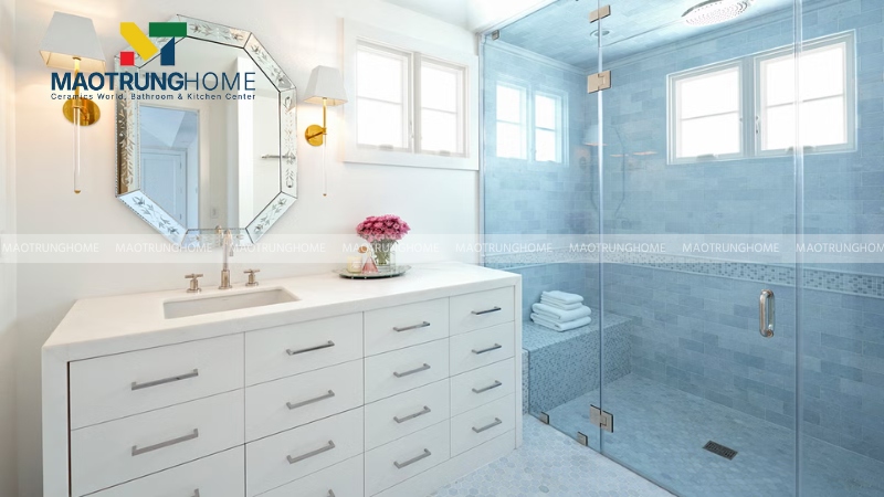 Hướng dẫn phối màu gạch xanh với thiết bị vệ sinh