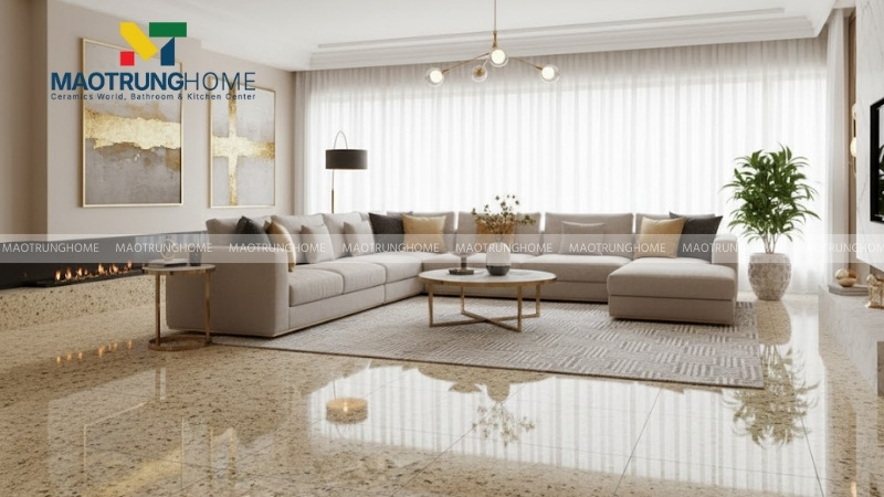 Ứng dụng gạch giả đá hoa cương cho phòng khách và tiền sảnh