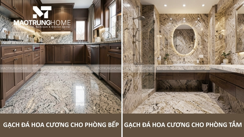 Ứng dụng gạch giả đá hoa cương cho ốp tường bếp và phòng tắm