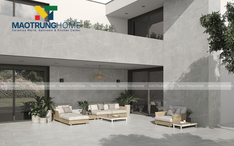 Vẻ đẹp hiện đại từ mẫu gạch Marble xám vân mây ốp mặt tiền