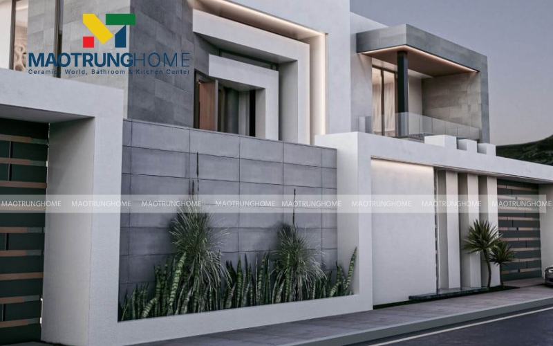 Vẻ đẹp hiện đại và tối giản từ mẫu gạch ốp mặt tiền vân xi măng