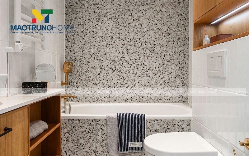 Gạch Terrazzo hạt nhỏ xu hướng trang trí nhà tắm hiện đại 2026