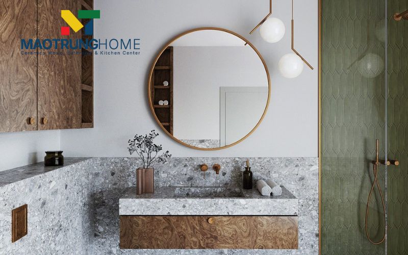 Gạch Terrazzo hạt nhí giúp sàn nhà tắm nhỏ trông rộng rãi hơn