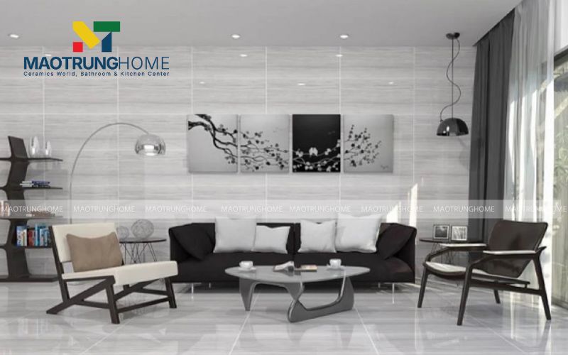 Gạch bộ trang trí Đậm Điểm Nhạt tạo sự đồng bộ cho phòng vệ sinh